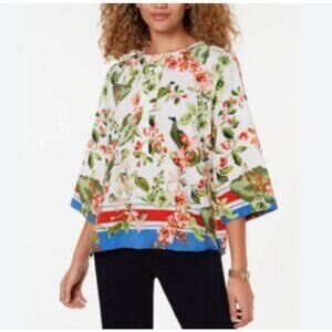 Tommy Hilfiger L Floral Blouse Garden Print Boho Bright Spring Summer Top Resort